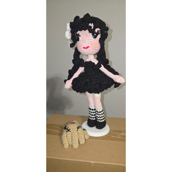 Handmade Crochet Wednesday Addams Doll with “Thing” Companion - Picture 14 of 14